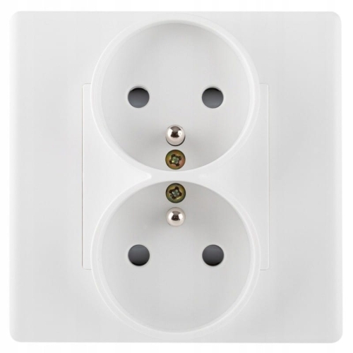 Gniazdo Gniazdko Podwójne Białe z Bolcem Zestaw z Ramką PCV