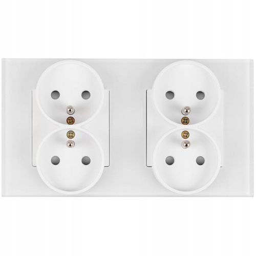 Gniazdo Podwójne Szklane Białe Zestaw Ramka Podwójna i 2x Gniazdko