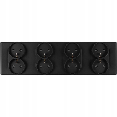 Gniazdo Poczwórne Czarne Zestaw Ramka PCV Poczwórna 4x Gniazdko