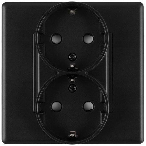Gniazdo Podwójne Czarne Schuko z Uziemieniem bez Bolca Zestaw z Ramką PCV