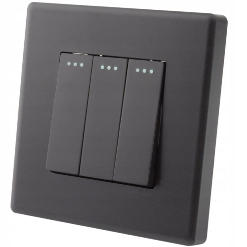 Włącznik Wyłącznik Potrójny Schodowy Czarny Zestaw z Ramką PCV