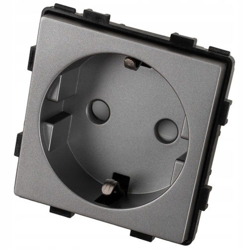 Moduł Gniazdko Pojedyncze Schuko z Uziemieniem bez Bolca Szare do Ramek