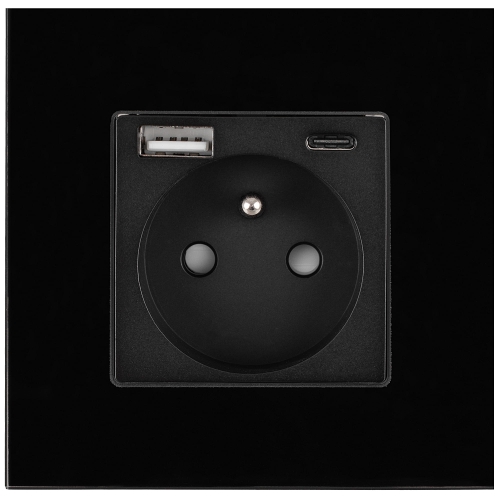 Gniazdo Szklane Kontakt + 2 x USB A+C 2.4A Czarne