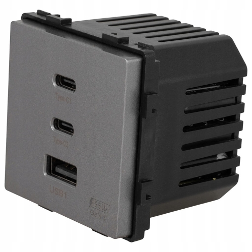 Moduł Gniazdo Potrójna Ładowarka USB 65W A+C+C Szara do Ramek