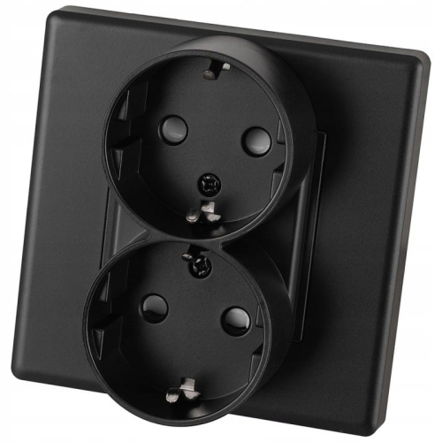 Gniazdo Podwójne Czarne Schuko z Uziemieniem bez Bolca Zestaw z Ramką PCV