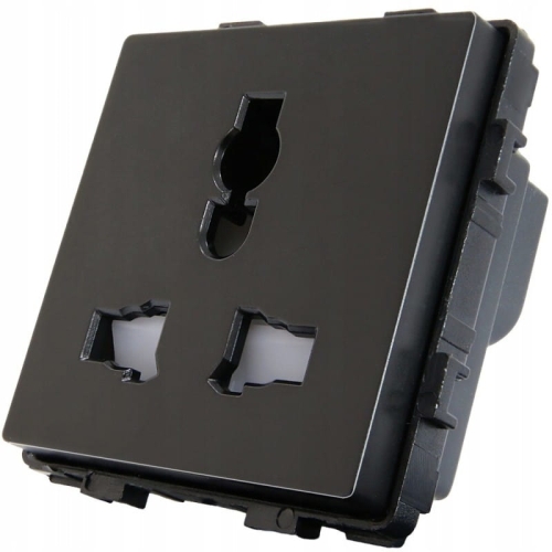 Moduł Gniazdo Uniwersalne PL UK US EU Elektryczne Czarne do Ramek