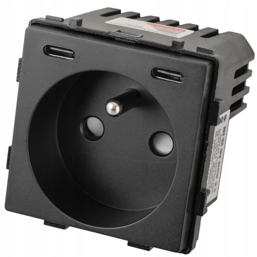 Moduł Gniazdo z Bolcem + Ładowarka USB C+C 20W Czarny do Ramek