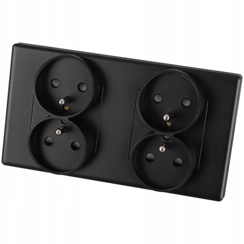 Gniazdo Podwójne Czarne Zestaw Ramka PCV Podwójna i 2 x Gniazdko