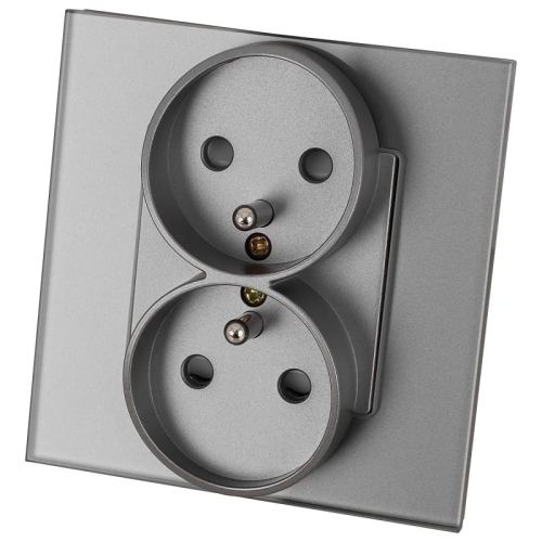 Gniazdo Podwójne z Uziemieniem Szklane Szare