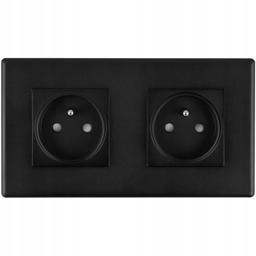 Gniazdo Podwójne Czarne Zestaw Ramka PCV Podwójna i 2 x Gniazdko