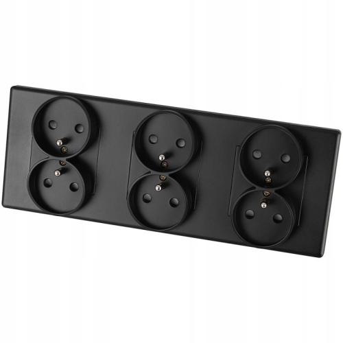 Gniazdo Potrójne Czarne Zestaw Ramka PCV Potrójna i 3 x Gniazdko