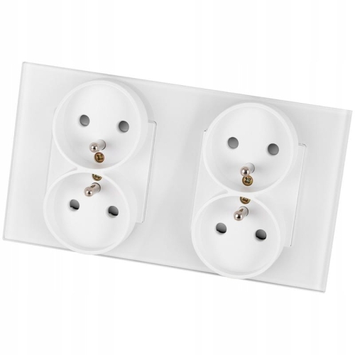 Gniazdo Podwójne Szklane Białe Zestaw Ramka Podwójna i 2x Gniazdko