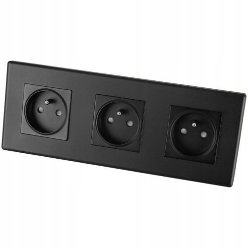 Gniazdo Potrójne Czarne Zestaw Ramka PCV Potrójna i 3 x Gniazdko