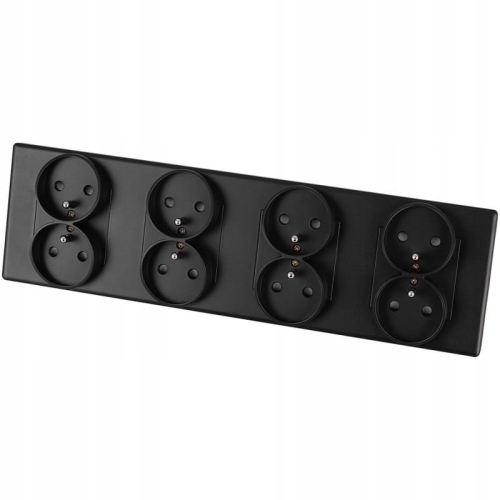 Gniazdo Poczwórne Czarne Zestaw Ramka PCV Poczwórna 4x Gniazdko