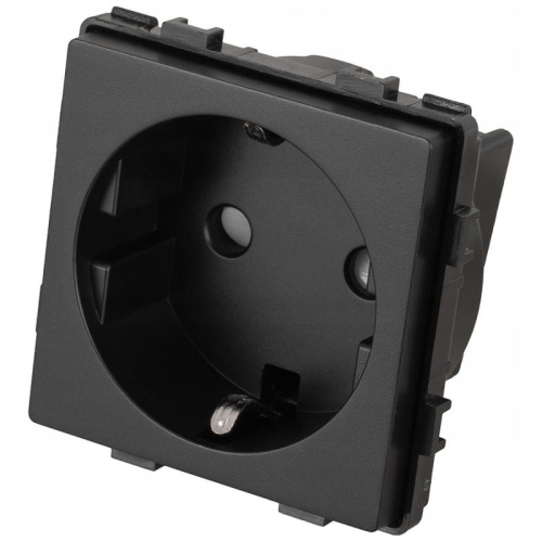 Moduł Gniazdko Pojedyncze Schuko z Uziemieniem bez Bolca Czarne do Ramek