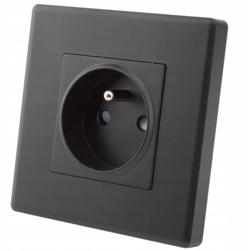 Gniazdo Gniazdko Czarne z Bolcem Uziemieniem Zestaw z Ramką PCV