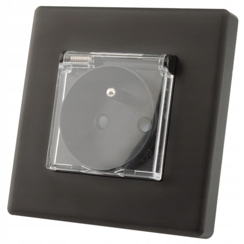 Gniazdo Gniazdko Czarne z Klapką z Bolcem Zestaw z Ramką PCV