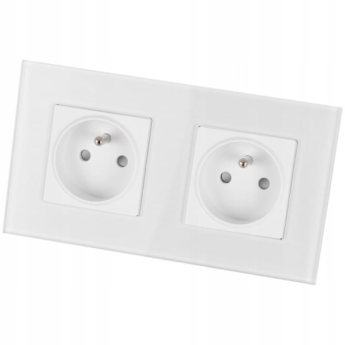 Gniazdo Podwójne Szklane Białe Zestaw Ramka Podwójna i 2 x Gniazdko