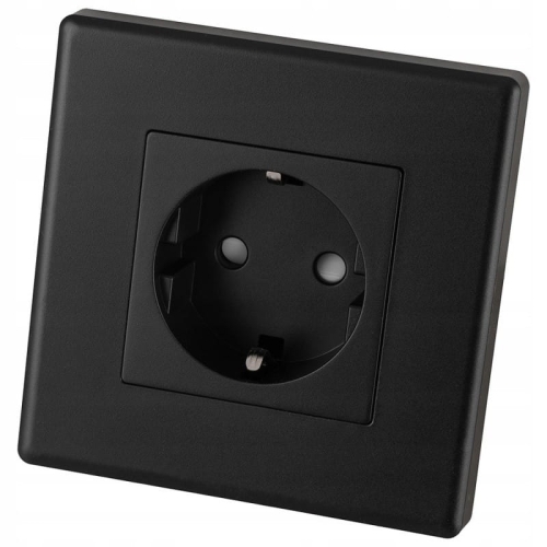 Gniazdko Czarne Schuko z Uziemieniem bez Bolca Zestaw z Ramką PCV