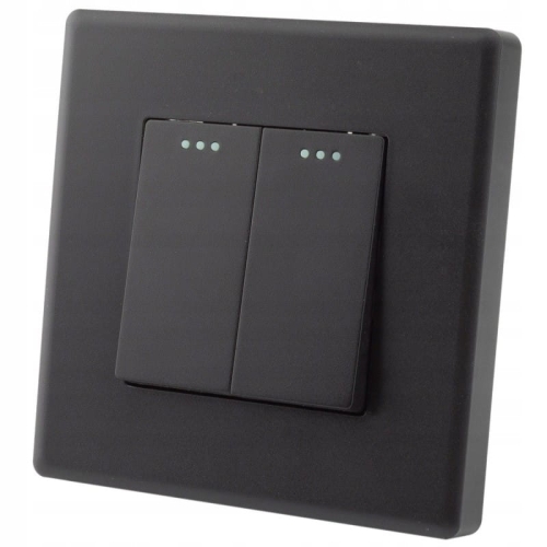 Włącznik Wyłącznik Podwójny Ścienny Czarny Zestaw z Ramką PCV