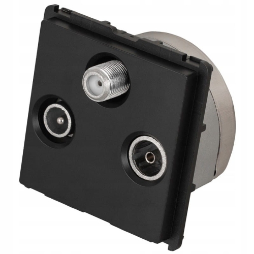 Moduł Gniazdo Telewizyjne FM Satelitarne Potrójne Czarne do Ramek