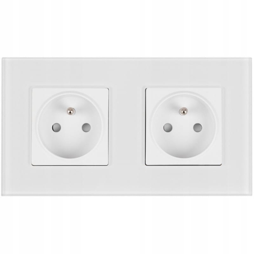 Gniazdo Podwójne Szklane Białe Zestaw Ramka Podwójna i 2 x Gniazdko