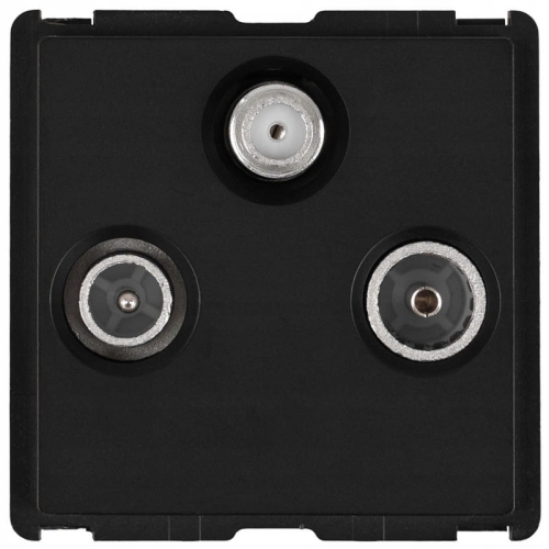 Moduł Gniazdo Telewizyjne FM Satelitarne Potrójne Czarne do Ramek