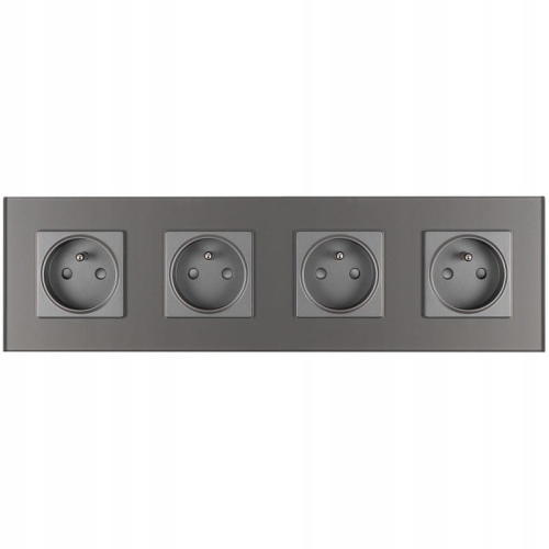 Gniazdo Poczwórne Szklane Szare Zestaw Ramka Poczwórna 4 x Gniazdko