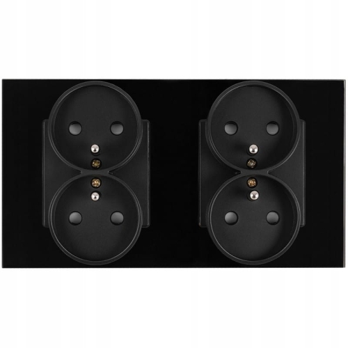 Gniazdo Podwójne Szklane Czarne Zestaw Ramka Podwójna i 2 x Gniazdko