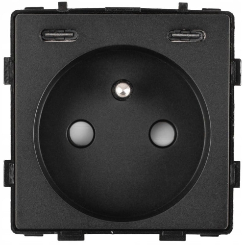 Moduł Gniazdo z Bolcem + Ładowarka USB C+C 20W Czarny do Ramek