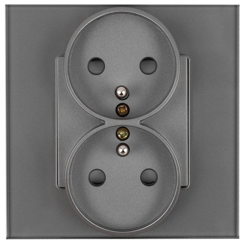 Gniazdo Podwójne z Uziemieniem Szklane Szare