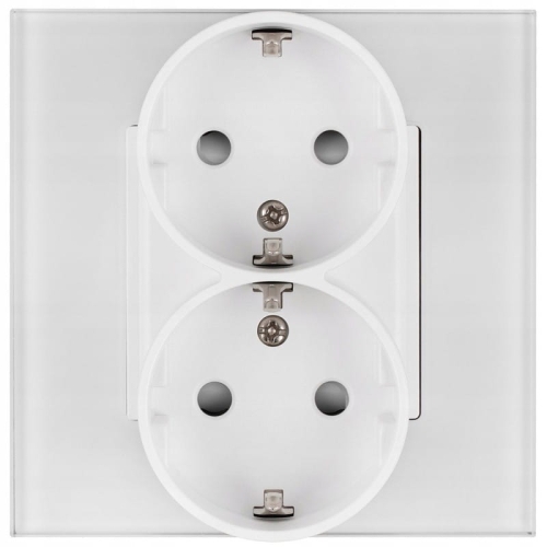 Gniazdo Podwójne Szklane Schuko z Uziemieniem bez Bolca Białe