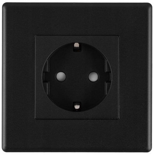 Gniazdko Czarne Schuko z Uziemieniem bez Bolca Zestaw z Ramką PCV