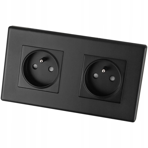 Gniazdo Podwójne Czarne Zestaw Ramka PCV Podwójna i 2 x Gniazdko
