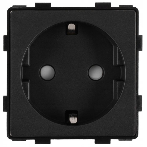 Moduł Gniazdko Pojedyncze Schuko z Uziemieniem bez Bolca Czarne do Ramek