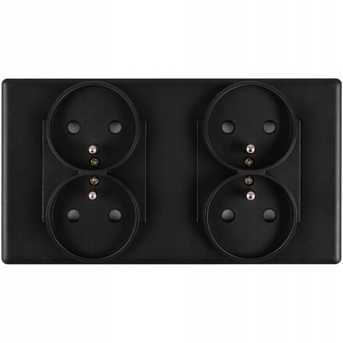 Gniazdo Podwójne Czarne Zestaw Ramka PCV Podwójna i 2 x Gniazdko