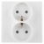 Gniazdo Gniazdko Podwójne Białe z Bolcem Zestaw z Ramką PCV
