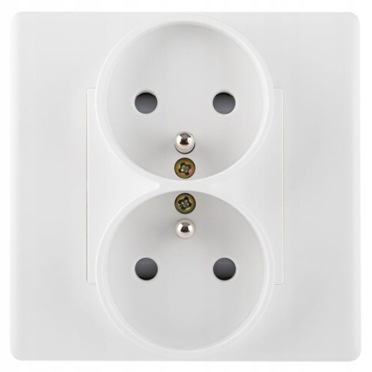 Gniazdo Gniazdko Podwójne Białe z Bolcem Zestaw z Ramką PCV