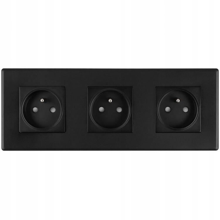 Gniazdo Potrójne Czarne Zestaw Ramka PCV Potrójna i 3 x Gniazdko