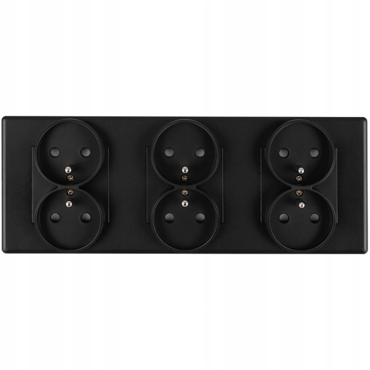 Gniazdo Potrójne Czarne Zestaw Ramka PCV Potrójna i 3 x Gniazdko