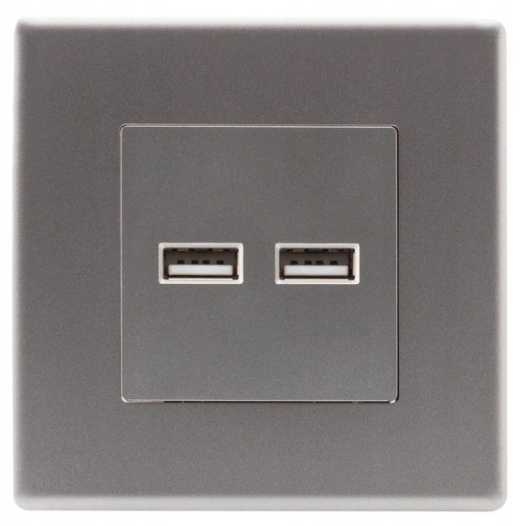Gniazdo Szare + Podwójna Ładowarka USB 3.1A Typ A+A Zestaw z Ramką PCV