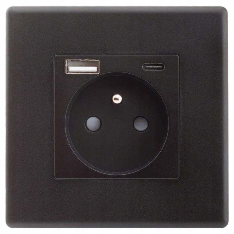 Gniazdo Czarne z Bolcem + Gniazdo USB A + C Zestaw z Ramką PCV