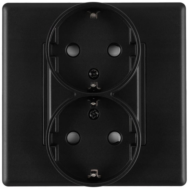 Gniazdo Podwójne Czarne Schuko z Uziemieniem bez Bolca Zestaw z Ramką PCV