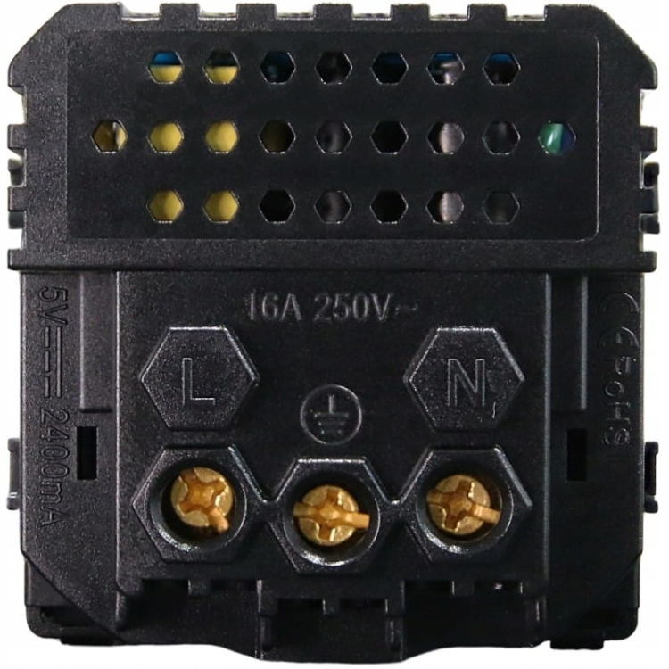 Moduł Gniazdo z Bolcem Białe + Podwójna Ładowarka USB A+C 2.4A do Ramek