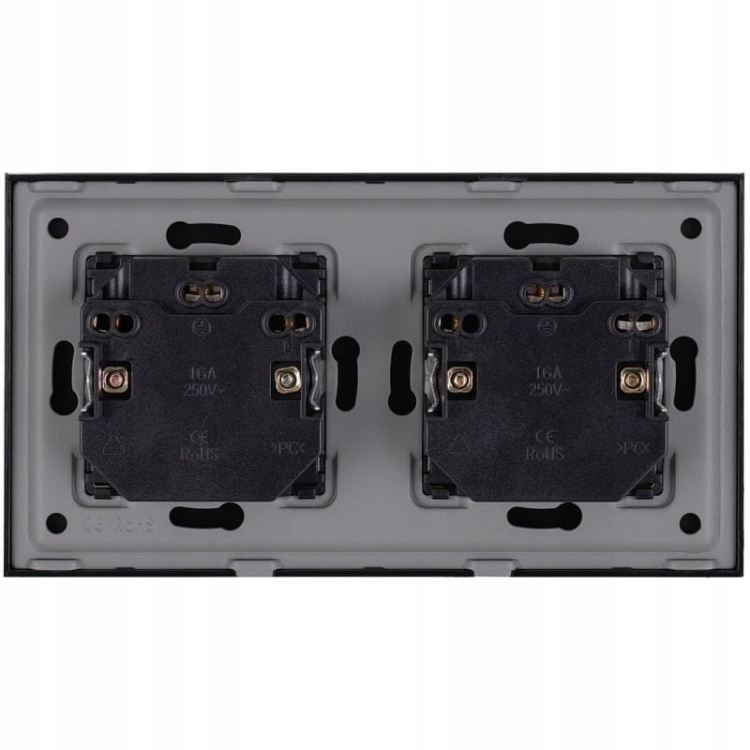 Gniazdo Podwójne Szklane Czarne Zestaw Ramka Podwójna i 2 x Gniazdko