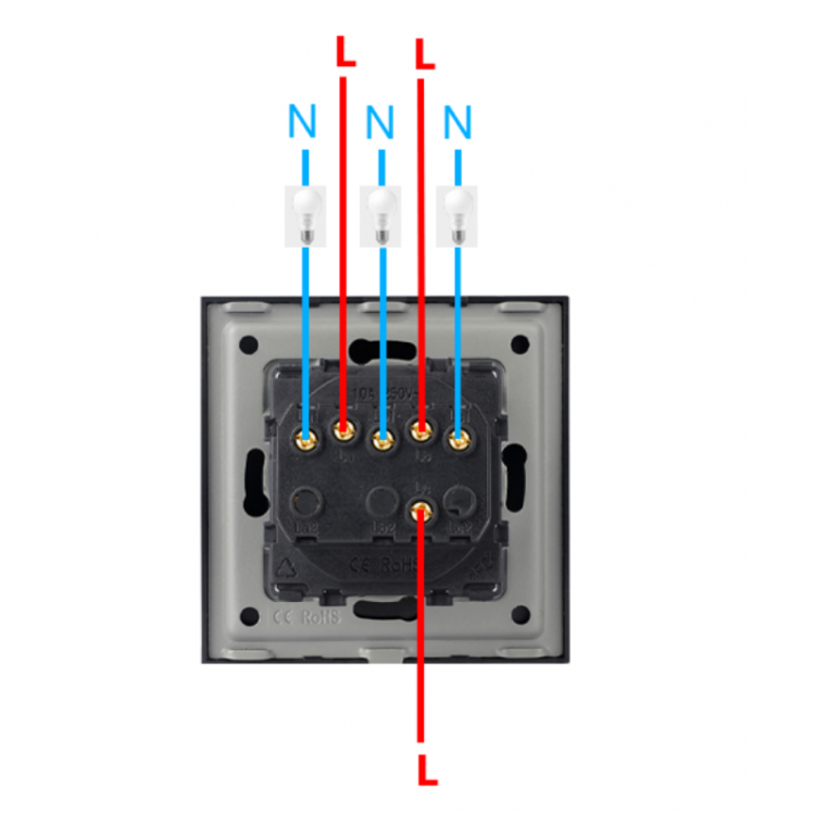 Włącznik Wyłącznik Światła Potrójny Szklany Czarny