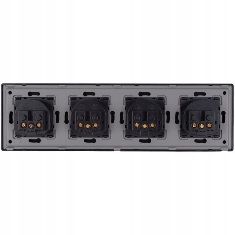 Gniazdo Poczwórne Czarne Bolec Zestaw PCV Ramka Poczwórna 4x Gniazdko