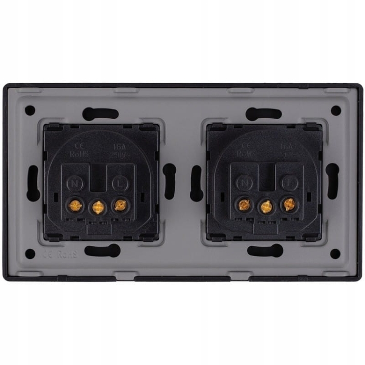 Gniazdo Podwójne Czarne Zestaw Ramka PCV Podwójna i 2 x Gniazdko