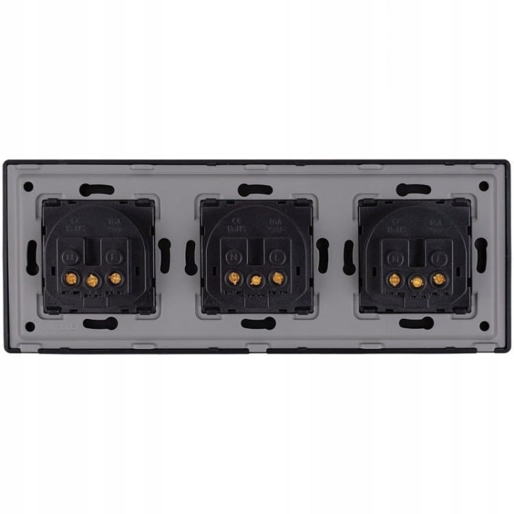 Gniazdo Potrójne Czarne Zestaw Ramka PCV Potrójna i 3 x Gniazdko