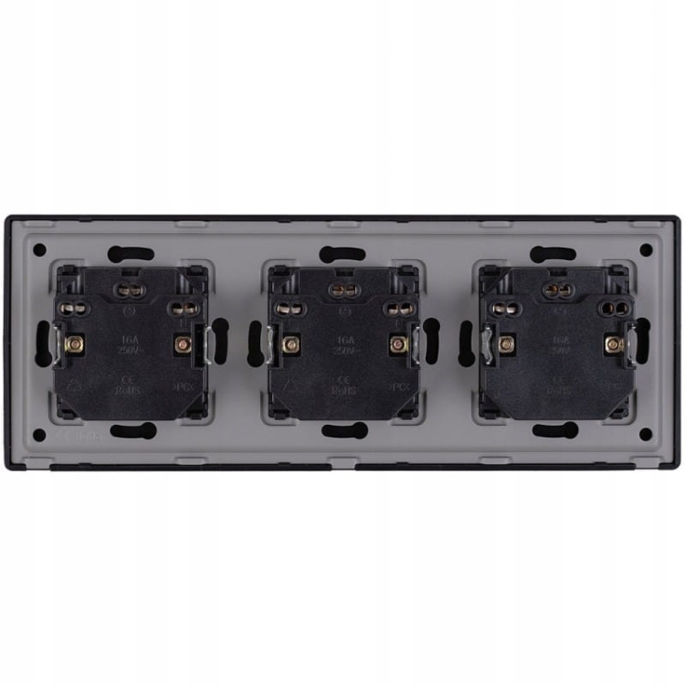 Gniazdo Potrójne Czarne Zestaw Ramka PCV Potrójna i 3 x Gniazdko